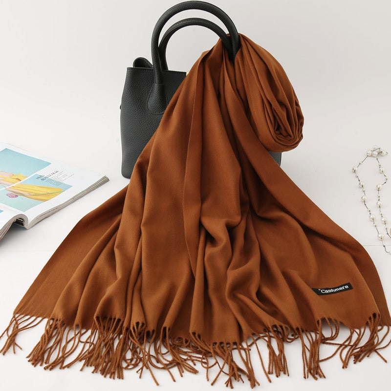 Solid Colored Tassel Shawls