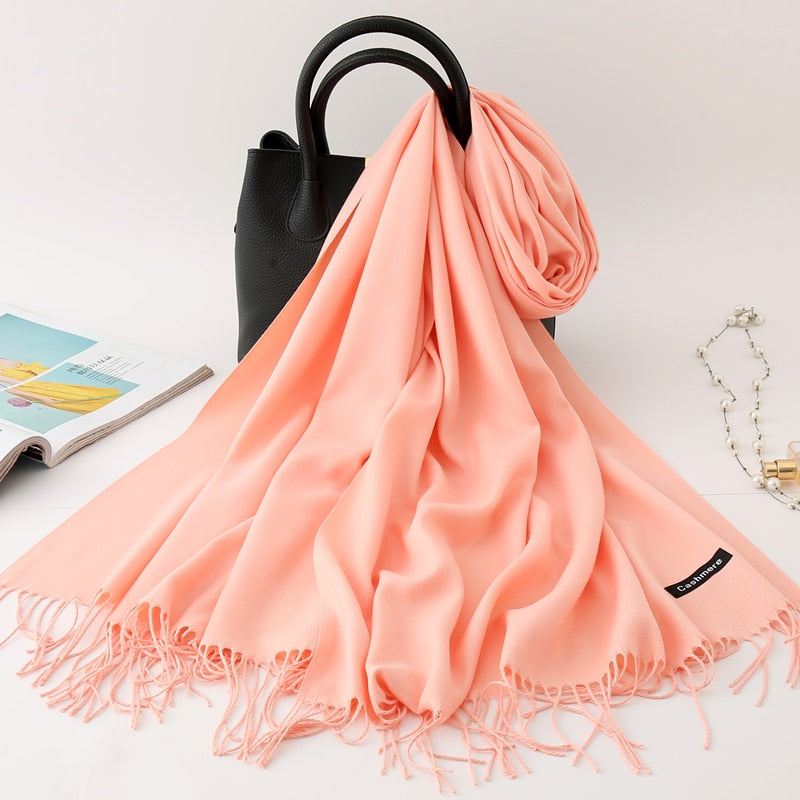 Solid Colored Tassel Shawls