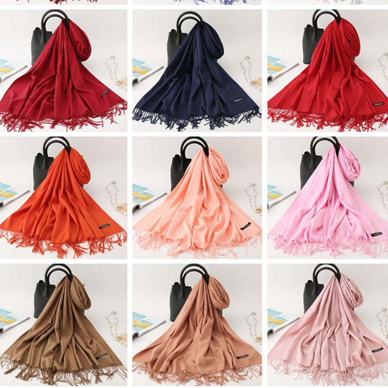 Solid Colored Tassel Shawls