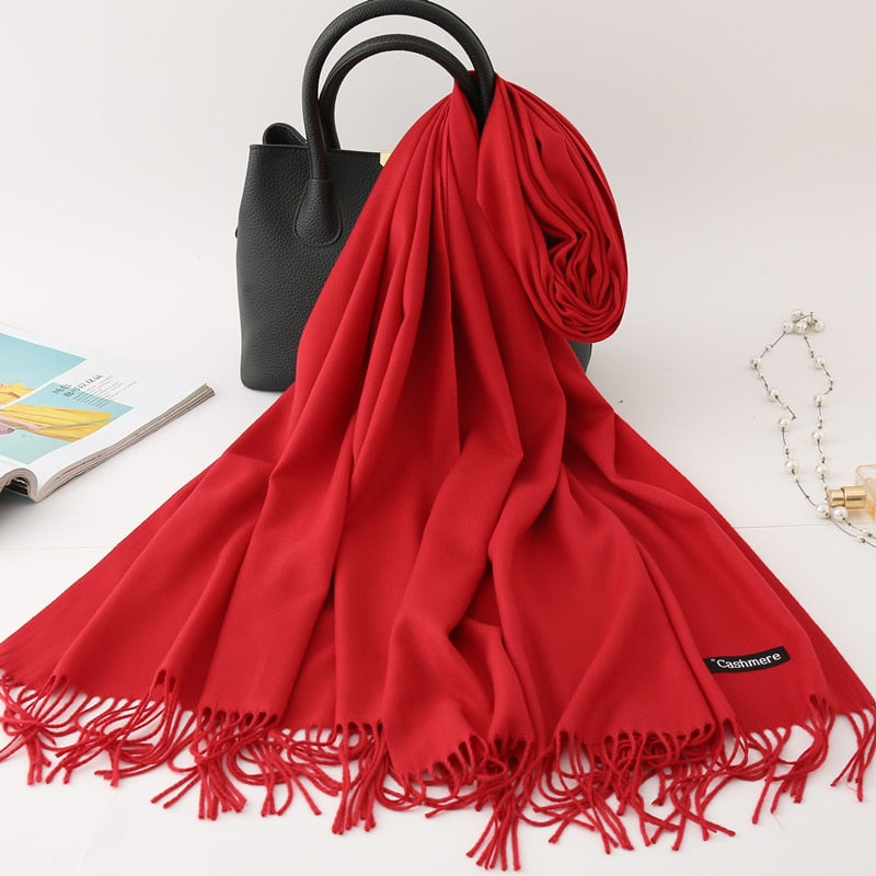 Solid Colored Tassel Shawls