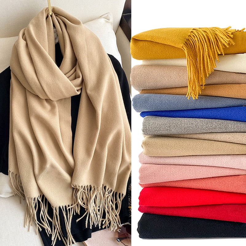 Solid Colored Tassel Shawls