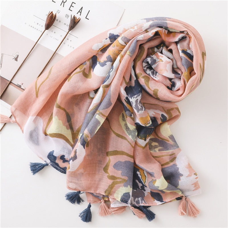 Floral Tassel Scarf