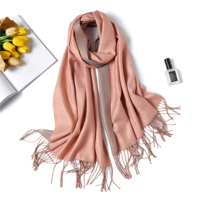 Double Sided Shiny Tassel Shawls